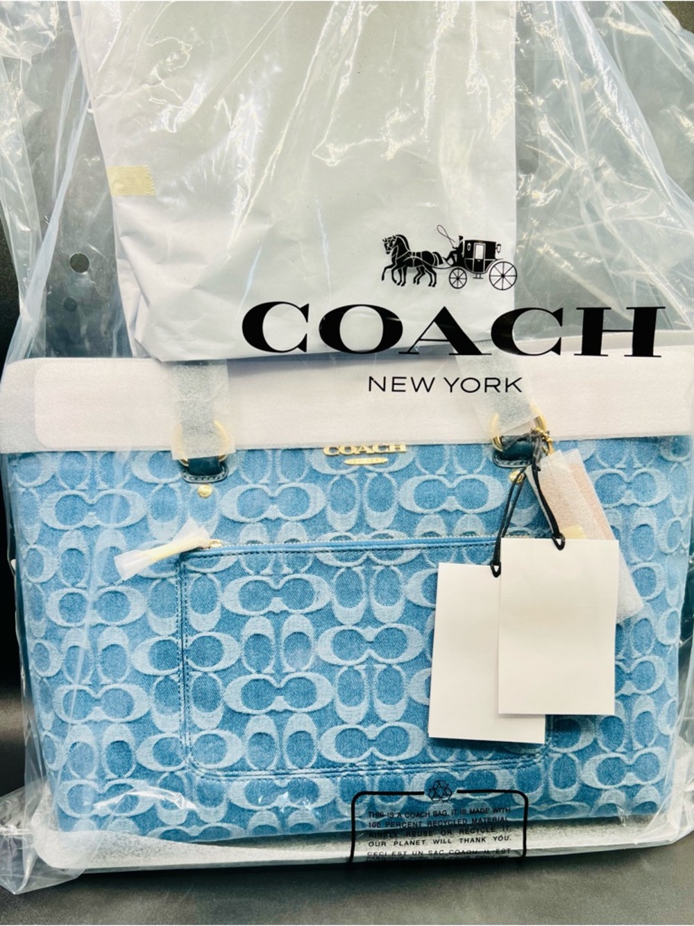 COACH Station Tote Bag In Signature Denim with Leather Straps - NWT - Picture 8 of 10